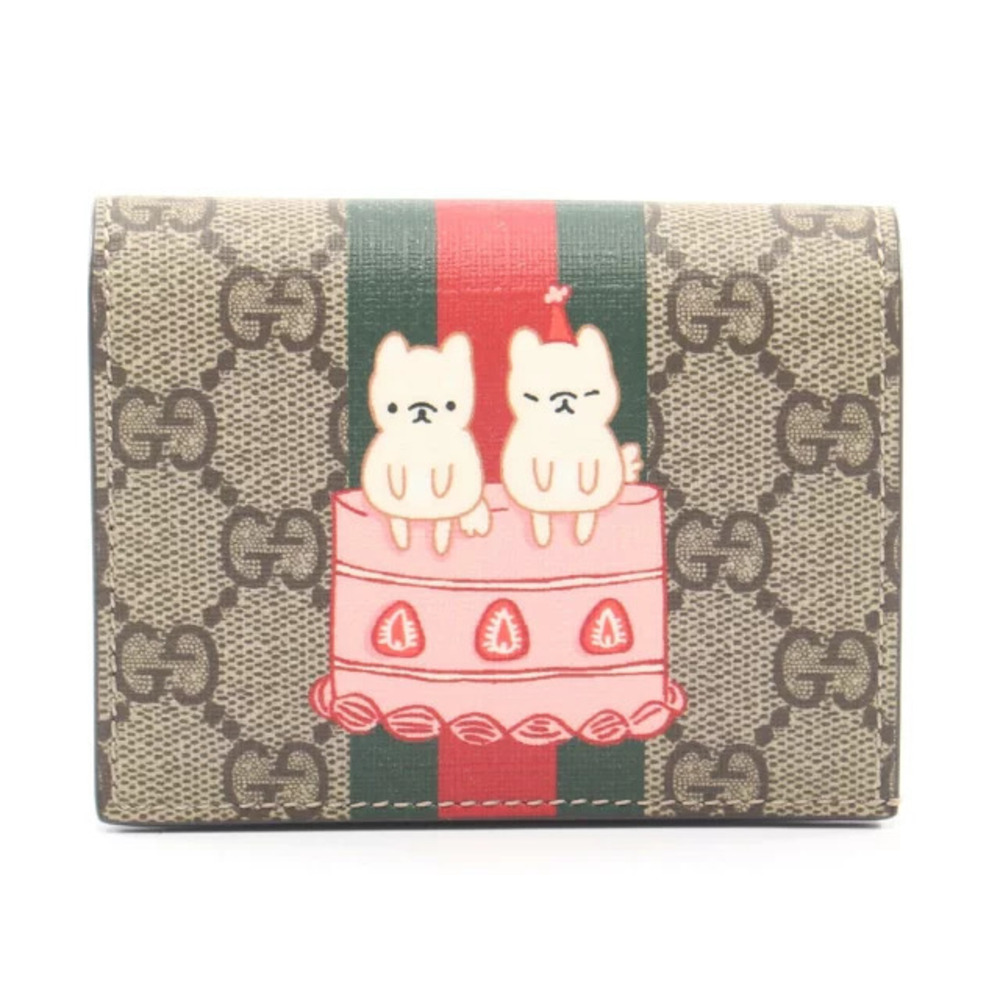 Gucci x Pikarar GG Supreme Bi fold Wallet Beige Cream Multicolor
